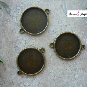 3 bronze metal cabochon connectors