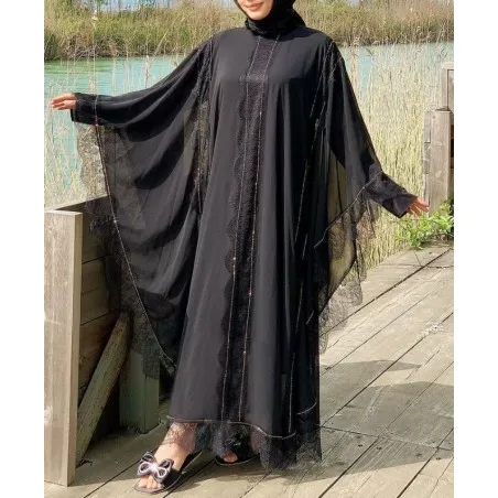 Abaya noire Jihane - Abaya femme à dentelle