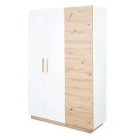Armoire Bébé 3 Portes Battantes Lion - ROBA - Blanc / Chêne Artisan - Penderie et 6 Étagères blanc - Roba