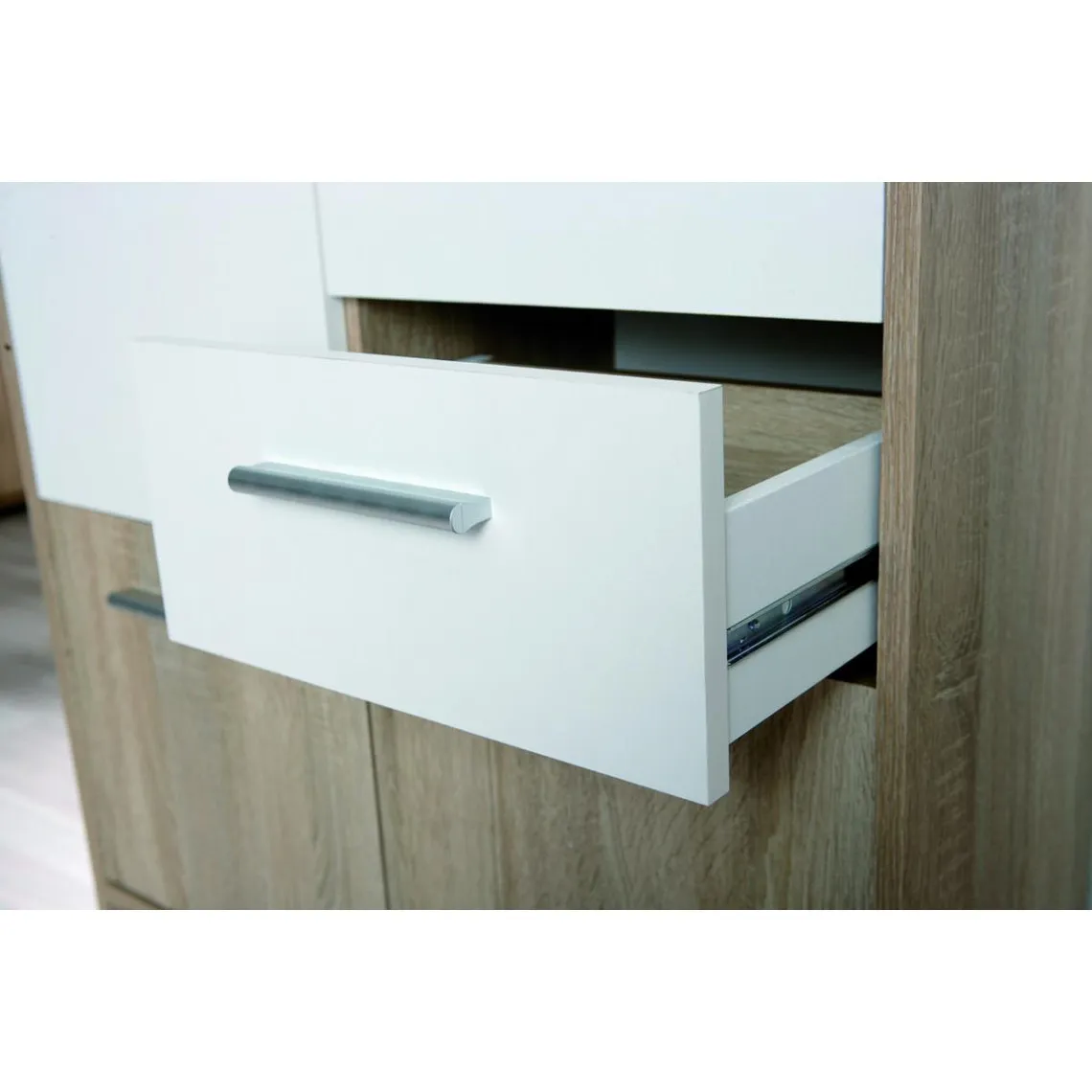 Bahut 5 rangements Bois 77x30 cm Blanc et Naturel VENEZIA | 3 Suisses