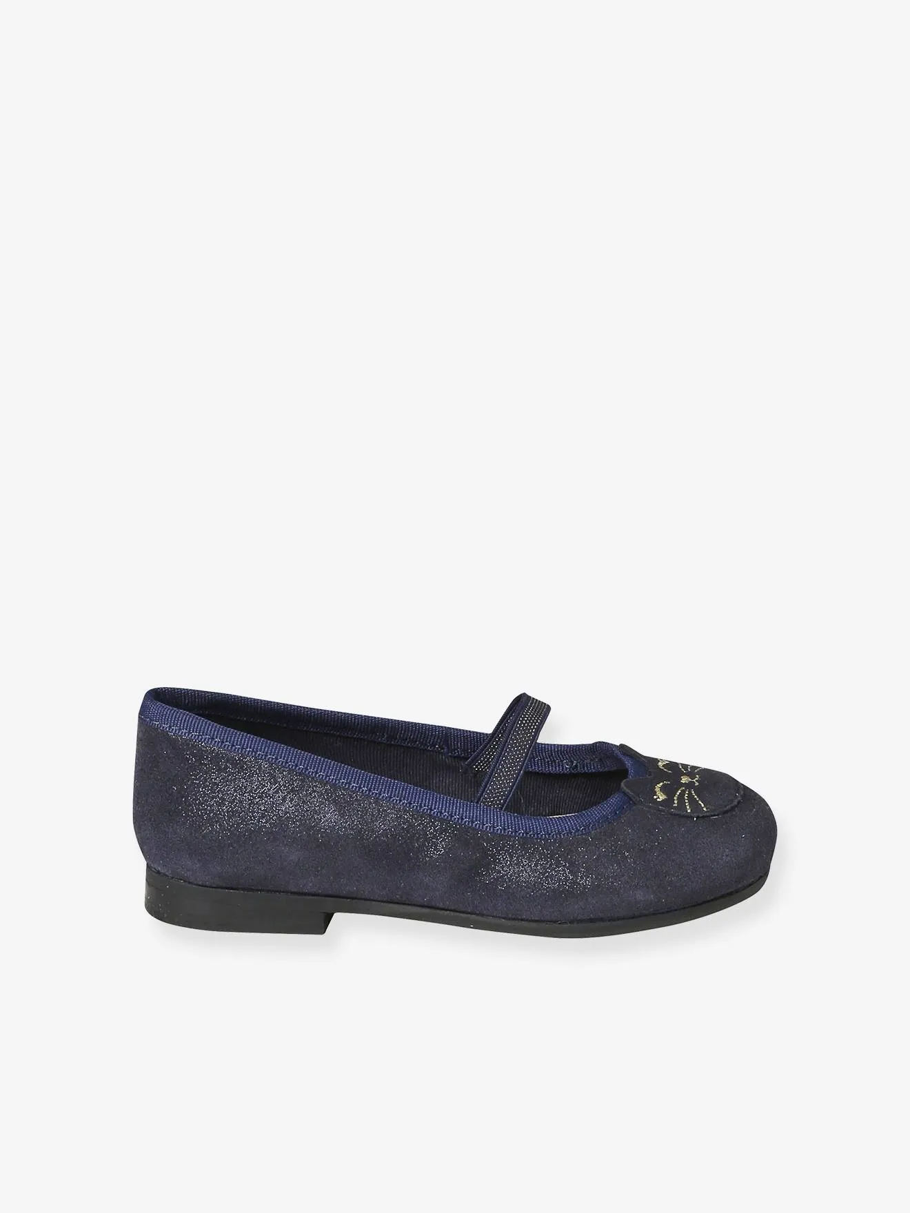 Ballerines cuir pailleté fille collection maternelle marine - Vertbaudet