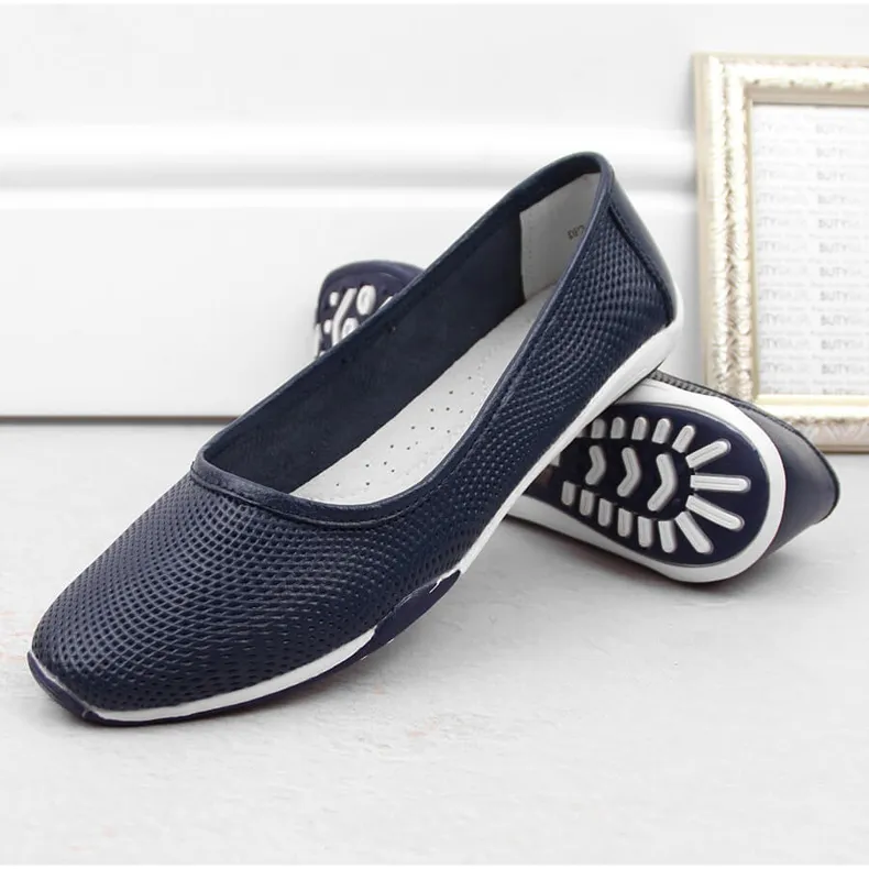 Ballerines slip-on ajourées en cuir femme, bleu marine Filippo DP3681