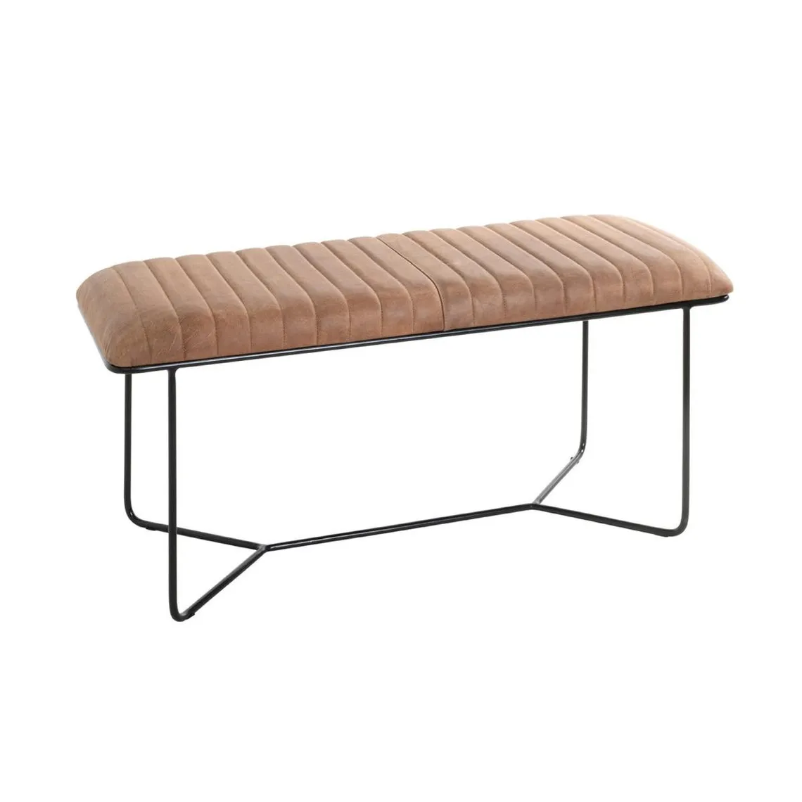Banc métal laqué noir et cuir marron véritable | 3 Suisses