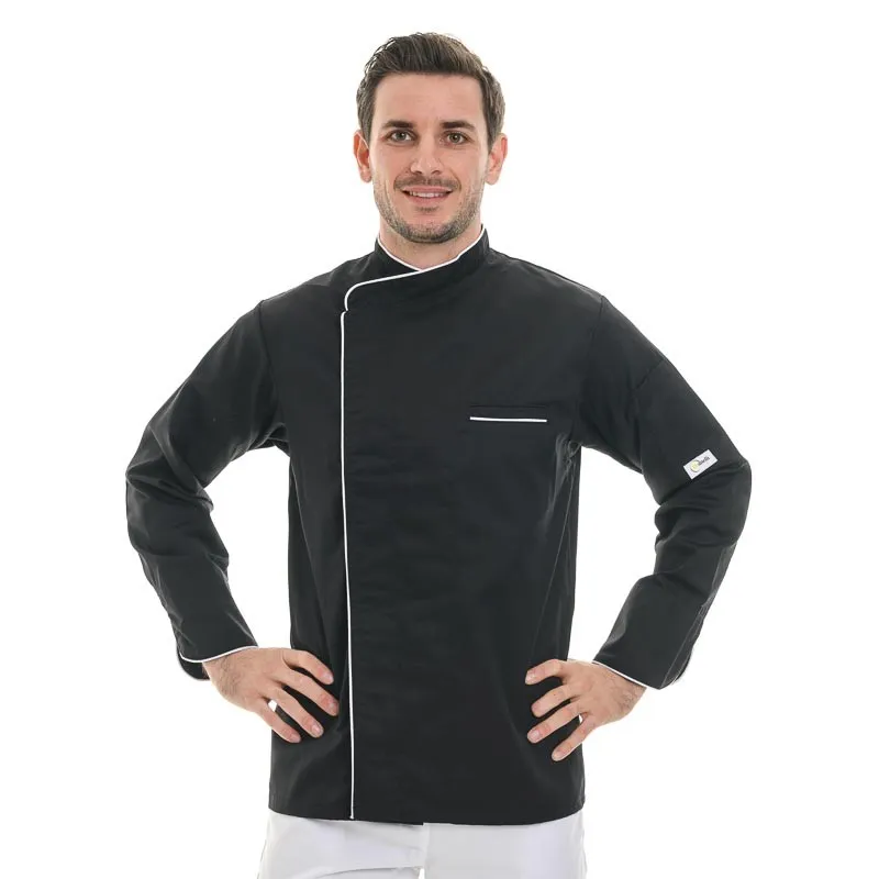 Black Chef Jacket with White Trim Long Sleeve Harry - MANELLI