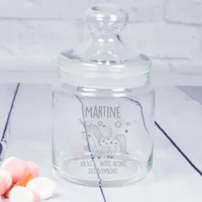 Bonbonnière en verre Licorne personnalisée