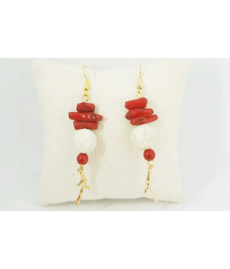 BOUCLES BAMBOU DE MER ET PERLE BLANCHE FACETEE MATE