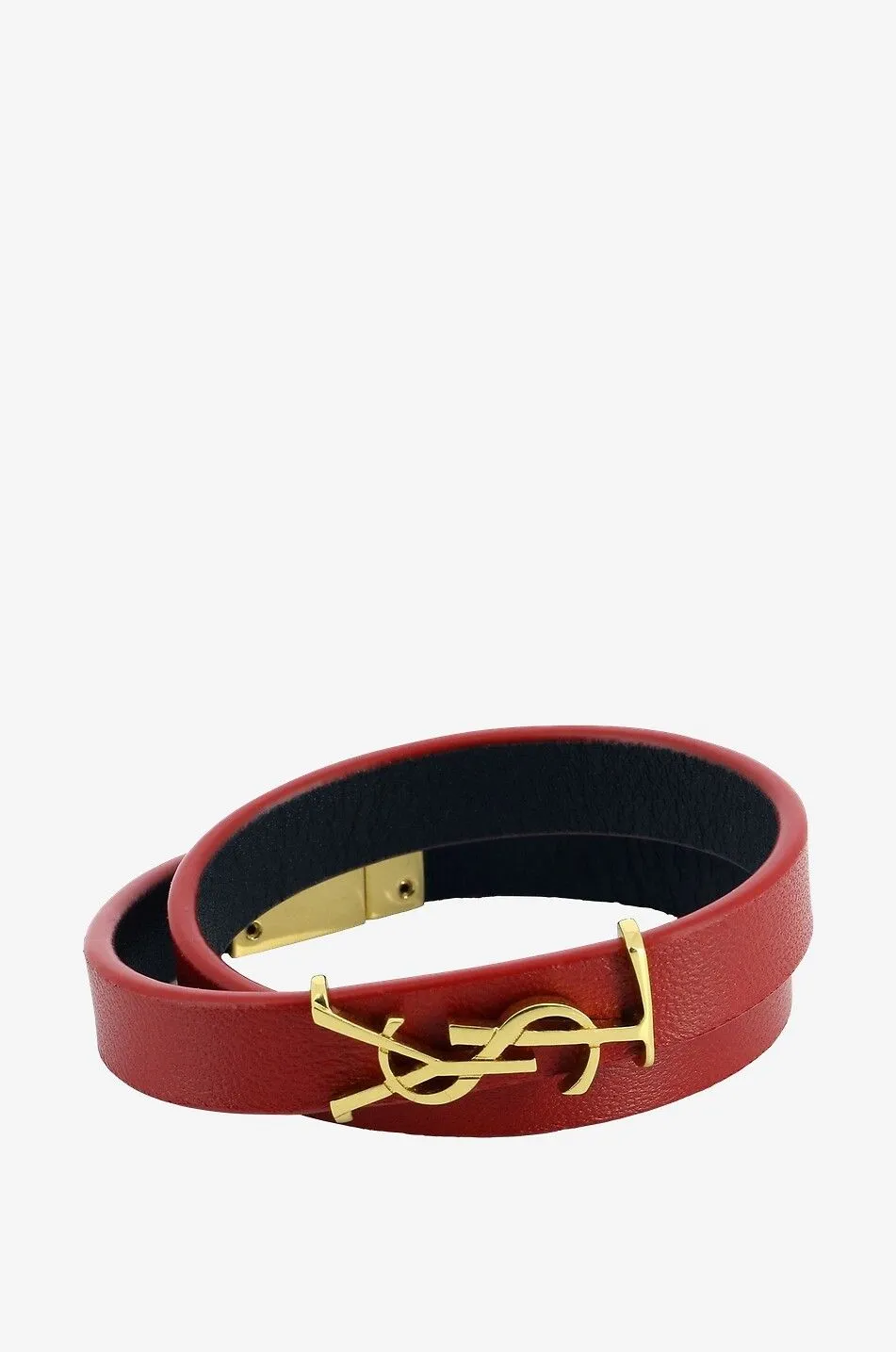 Braclet double monogrammé en cuir et métal doré Opyum