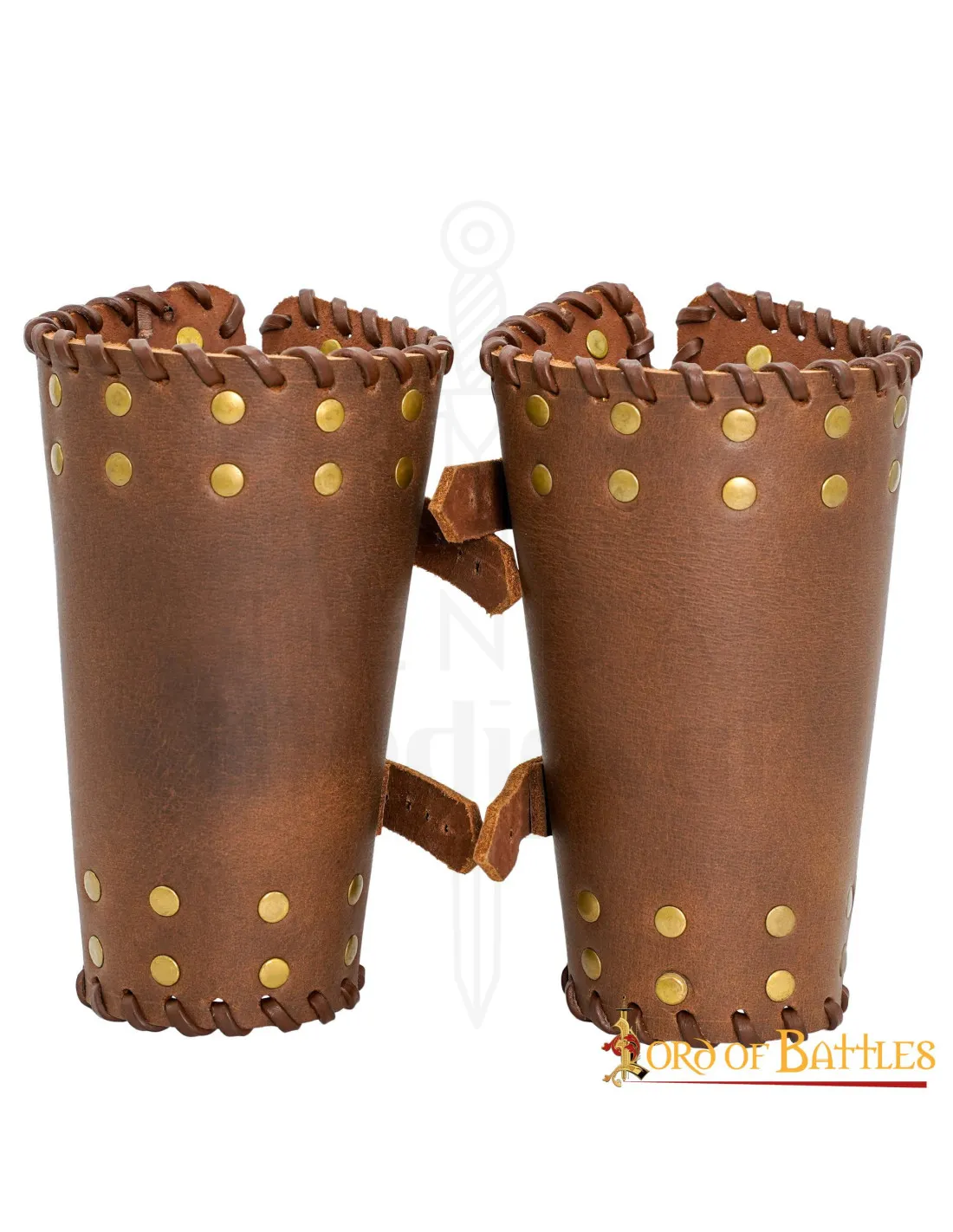 Brassards médiévaux en cuir marron avec clous (17 cm.) ⚔️ Boutique Épées