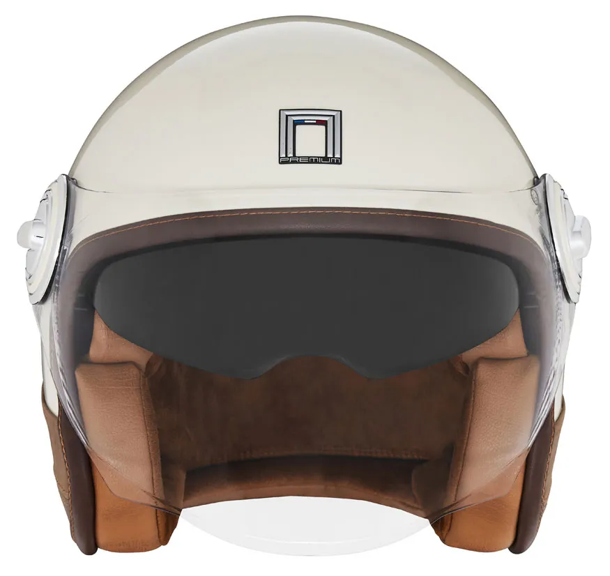 Casque Nox Premium Heritage Leather crème cuir marron, jet