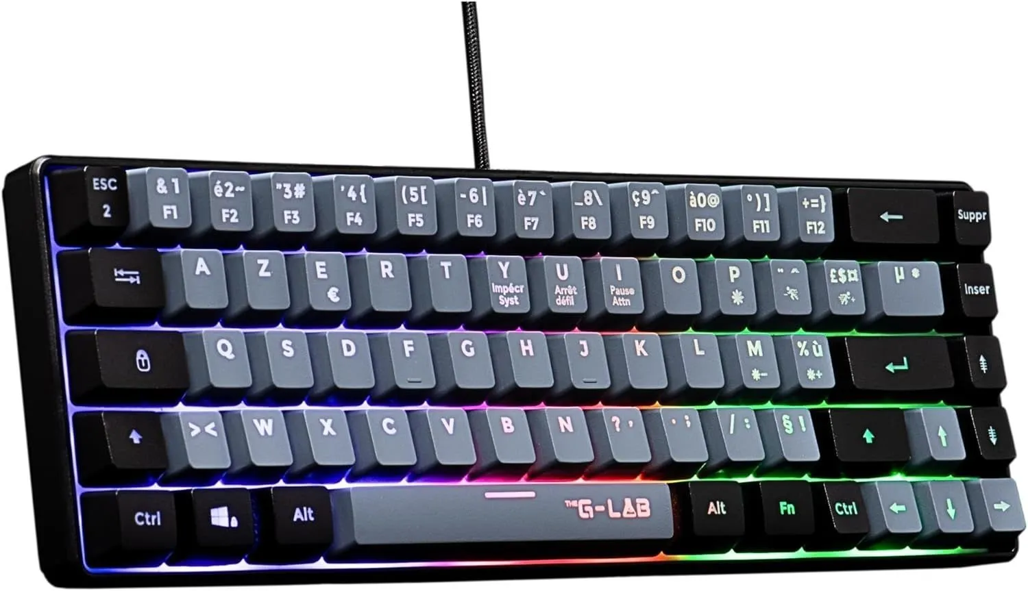 Clavier Gamer The G-Lab Keyz Hydrogen, 60%, gris-noir - KEYZ-HYDRO-GRB/FR
