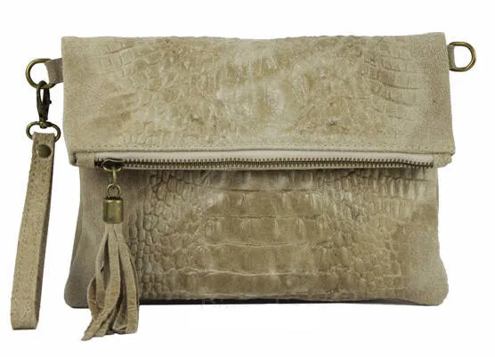 Clutch leather cow woman taupe