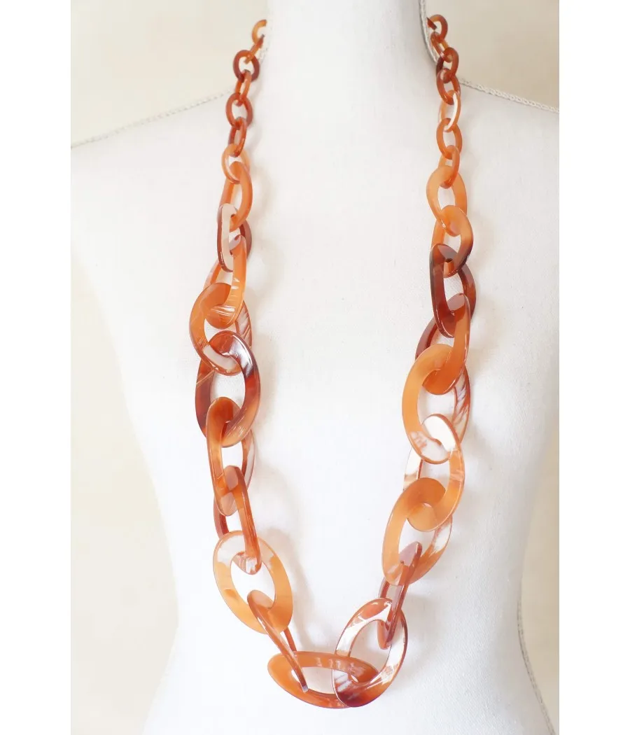 collier résine effet corne fauve qualité supérieure anneaux ovales xxl