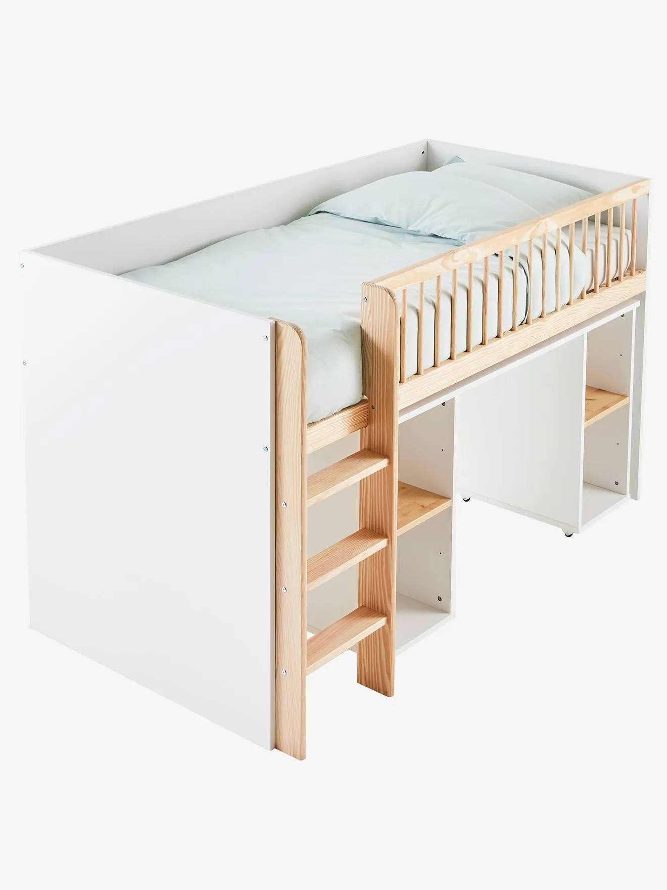 Combiné lit mezzanine + bureau coulissable GECKO blanc - Vertbaudet