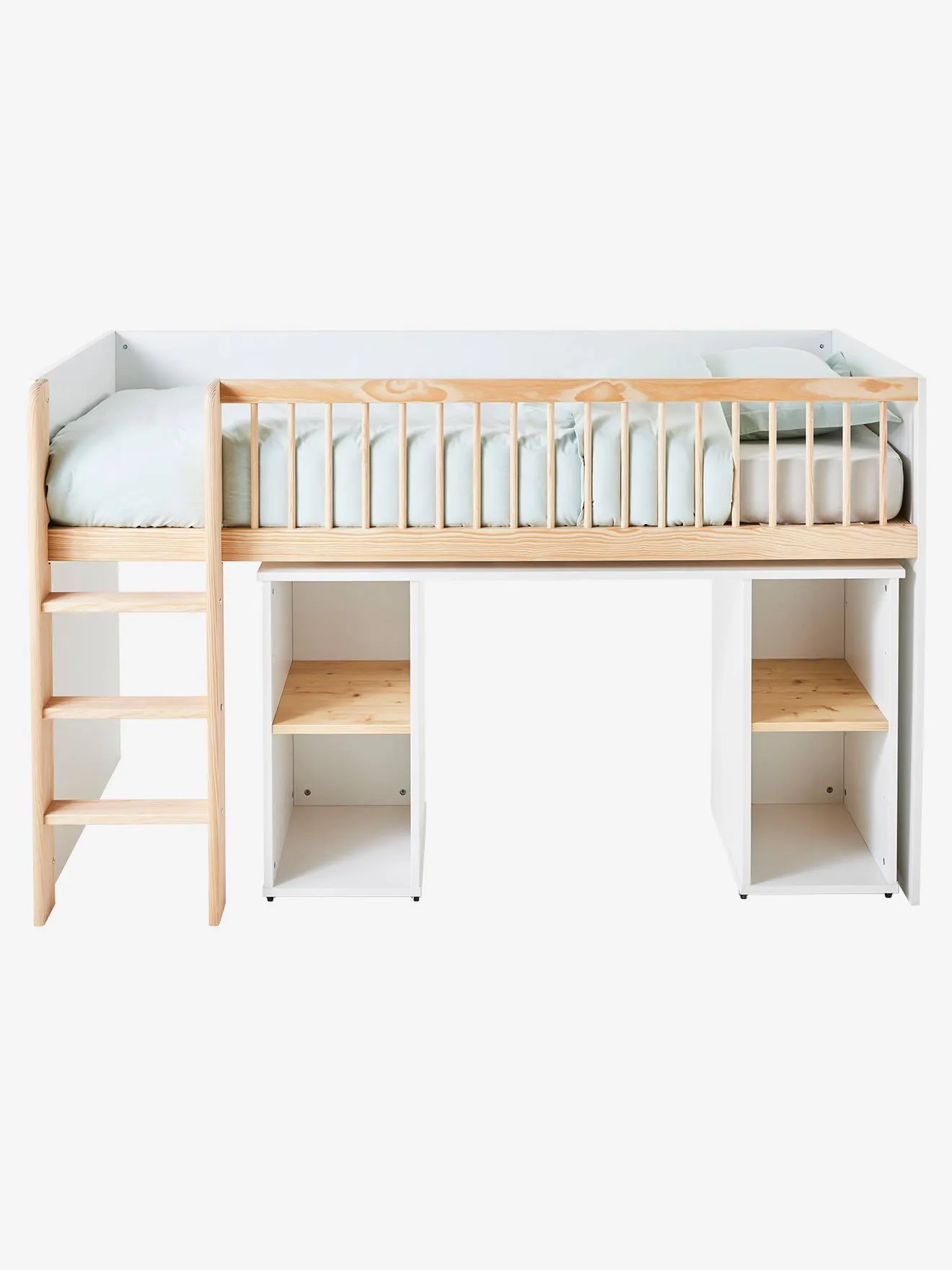Combiné lit mezzanine + bureau coulissable GECKO blanc - Vertbaudet