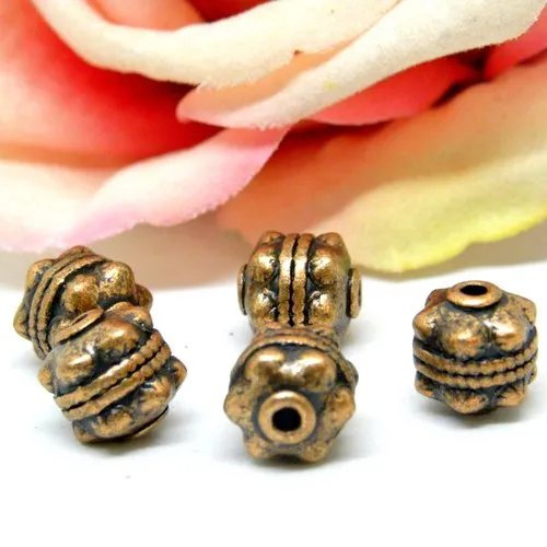 Copper Beaded Starry Metal Bead, Indian Beaded Cylinder Bead, Copper
