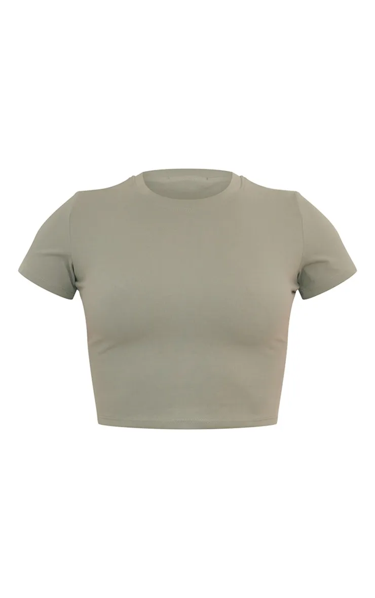 Crop top de sport en Sculpt vert olive à manches courtes