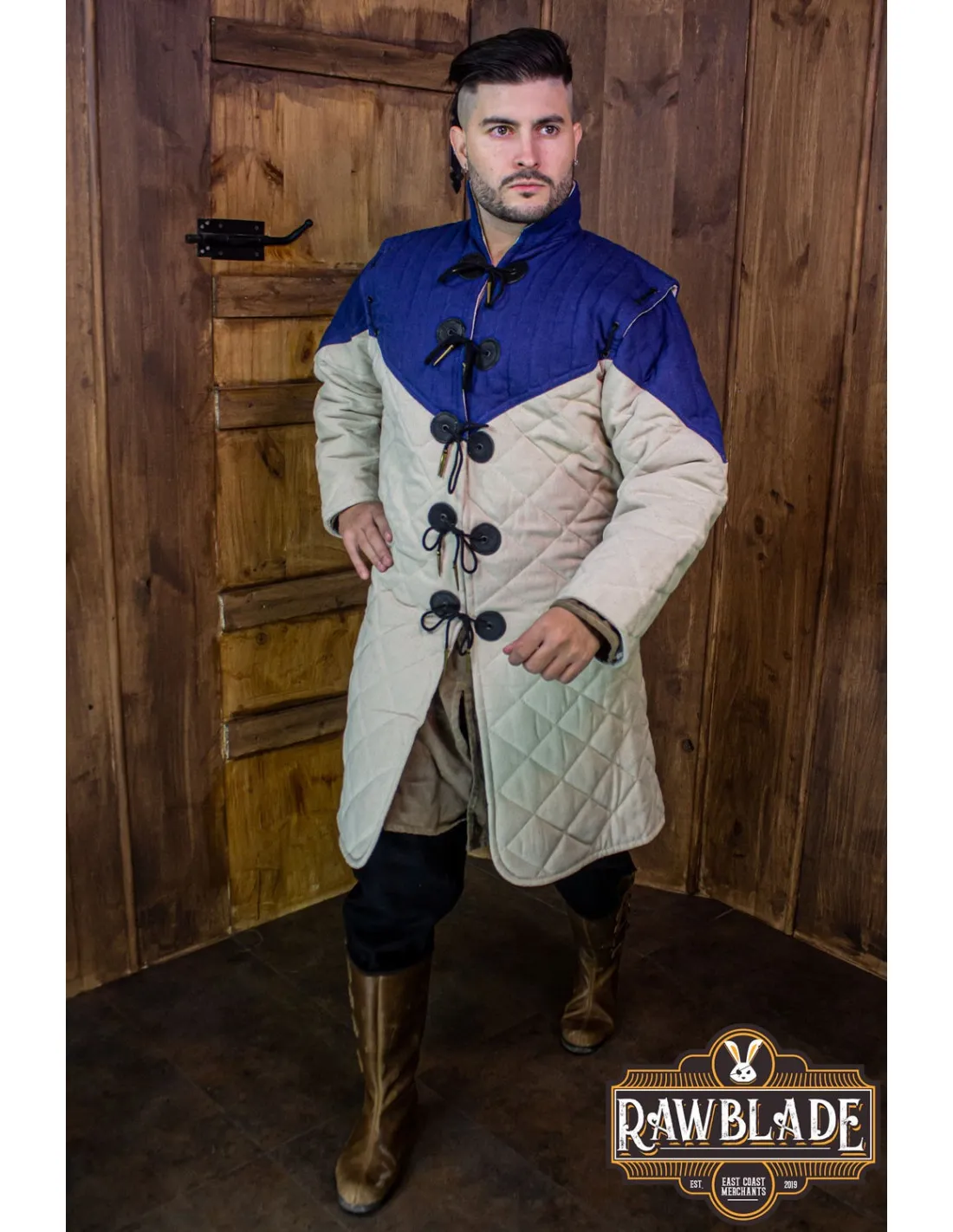 Gambison médiéval Uther - Bleu et écru ⚔️ Boutique Épées