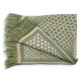 Kaki Green Wool Square Scarf with Polka Dots