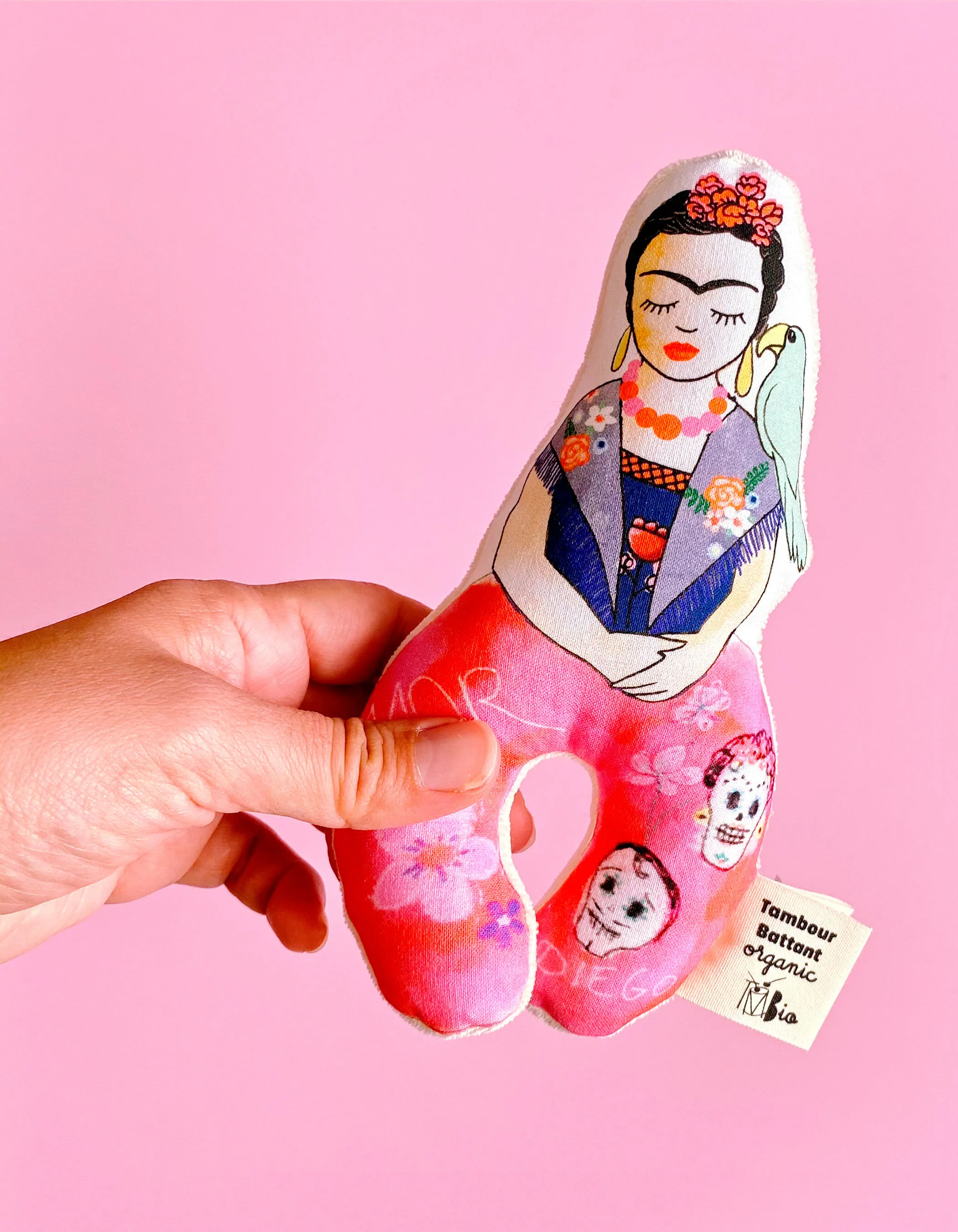 Hochet Frida Viva en coton biologique TAMBOUR BATTANT