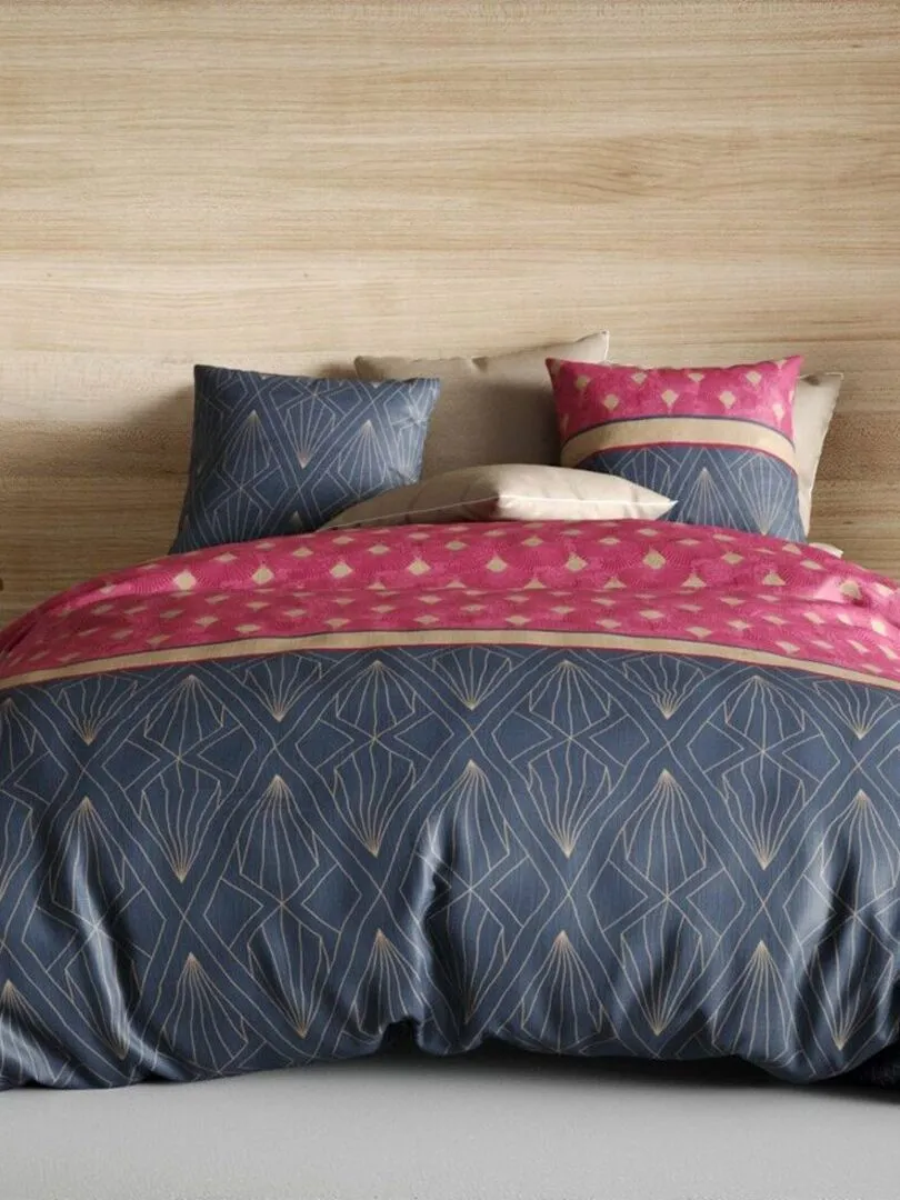 Housse de couette 240x220 Lily + 2 taies 100% coton 57 fils - Bleu