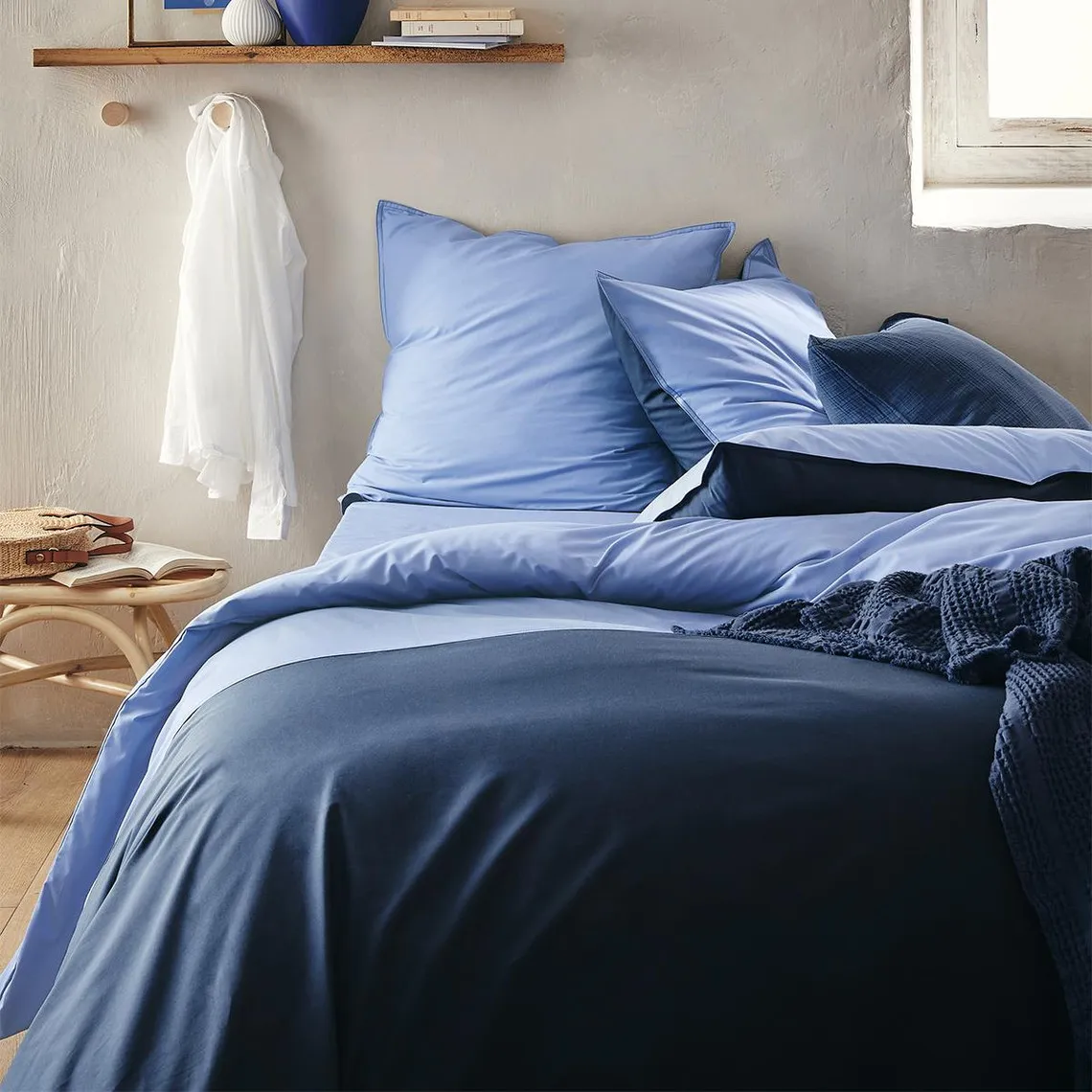Housse de couette bicolore en percale coton, Rendez-Vous Bleu Olympe / Bleu nuit | 3 Suisses