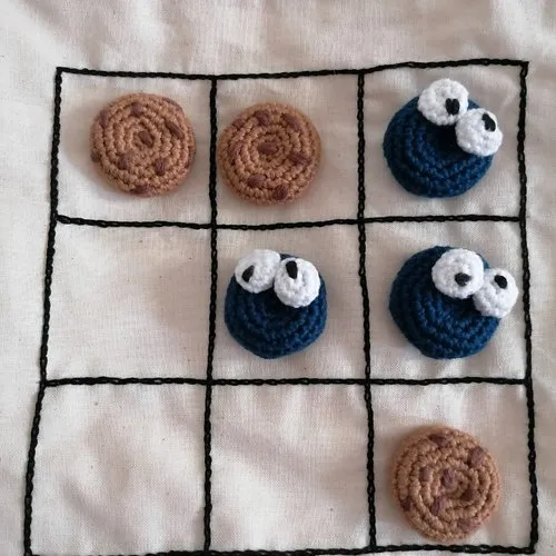 Jeu de tic tac toe ou morpion monster cookies fait main au crochet en coton