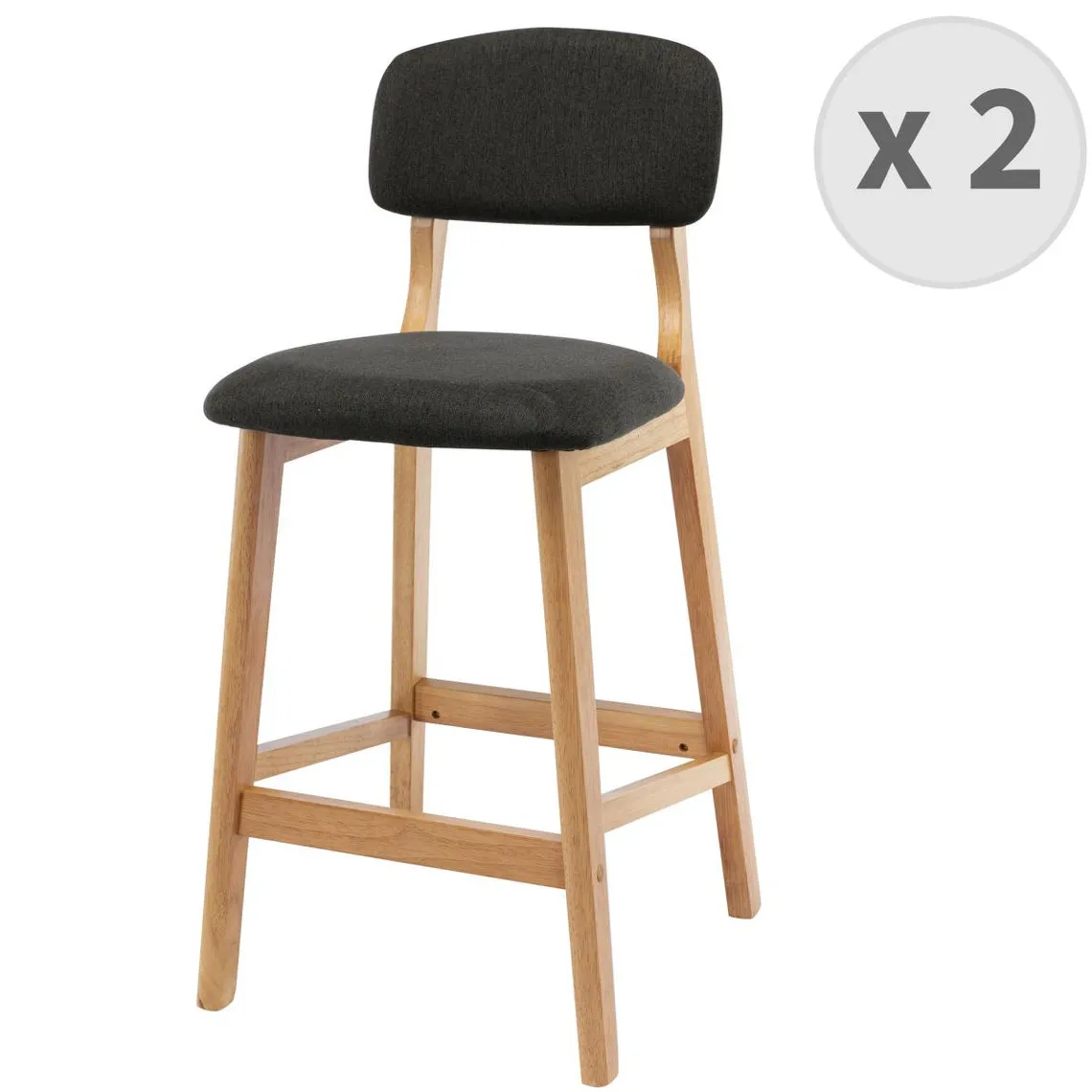 lot de 2 chaises de bar Scandicraft  en tissu Anthracite et bois massif | 3 Suisses