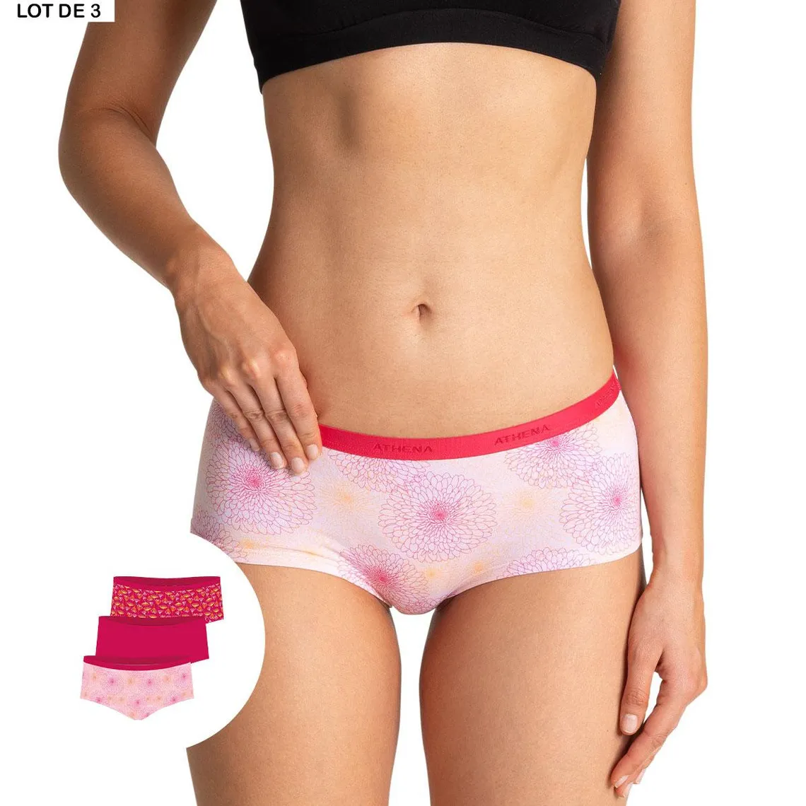 Lot de 3 boxers femme Ecopack Mode rose en coton | 3 Suisses