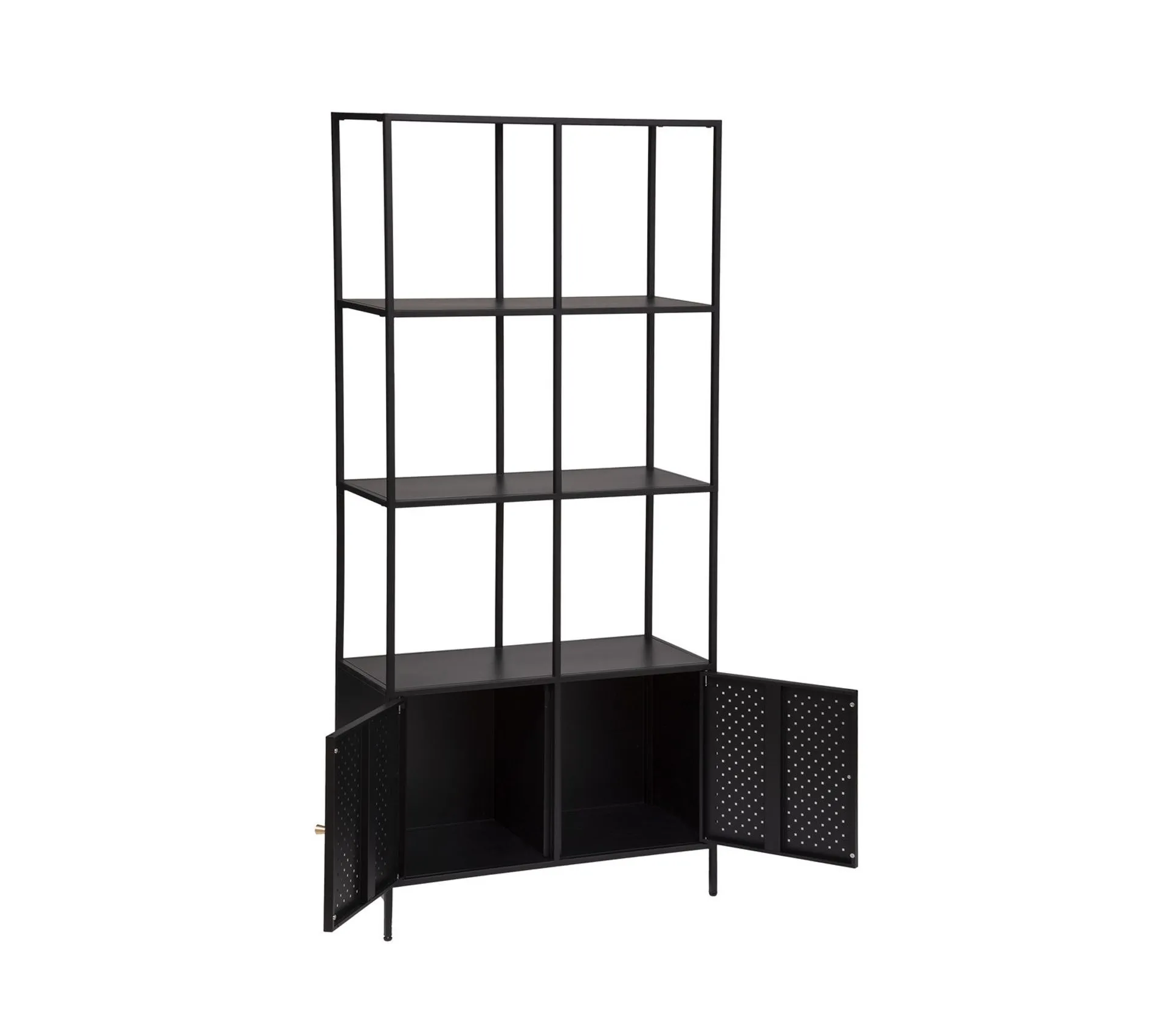 Meuble Bibliothèque Étagère 2 Portes En Métal Noir 80 X 180 Cm