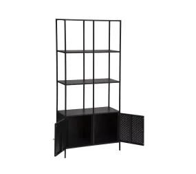 Meuble Bibliothèque Étagère 2 Portes En Métal Noir 80 X 180 Cm
