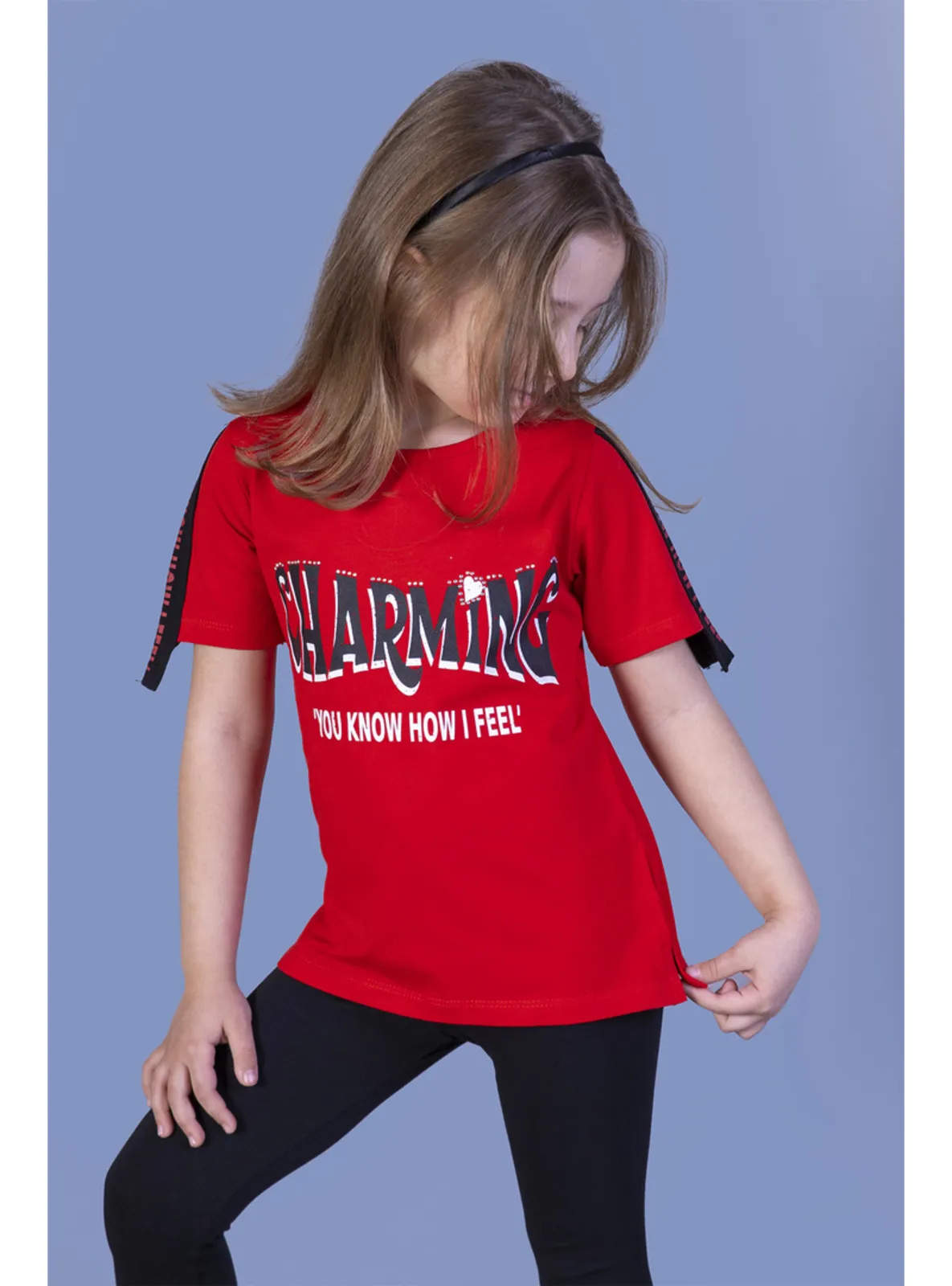 Orange - Powder Pink - Lilac - Navy Blue - Red - Girls` T-Shirt