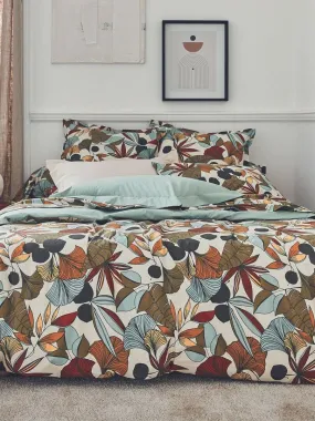 Parure de couette en percale de coton esprit nature - Vert