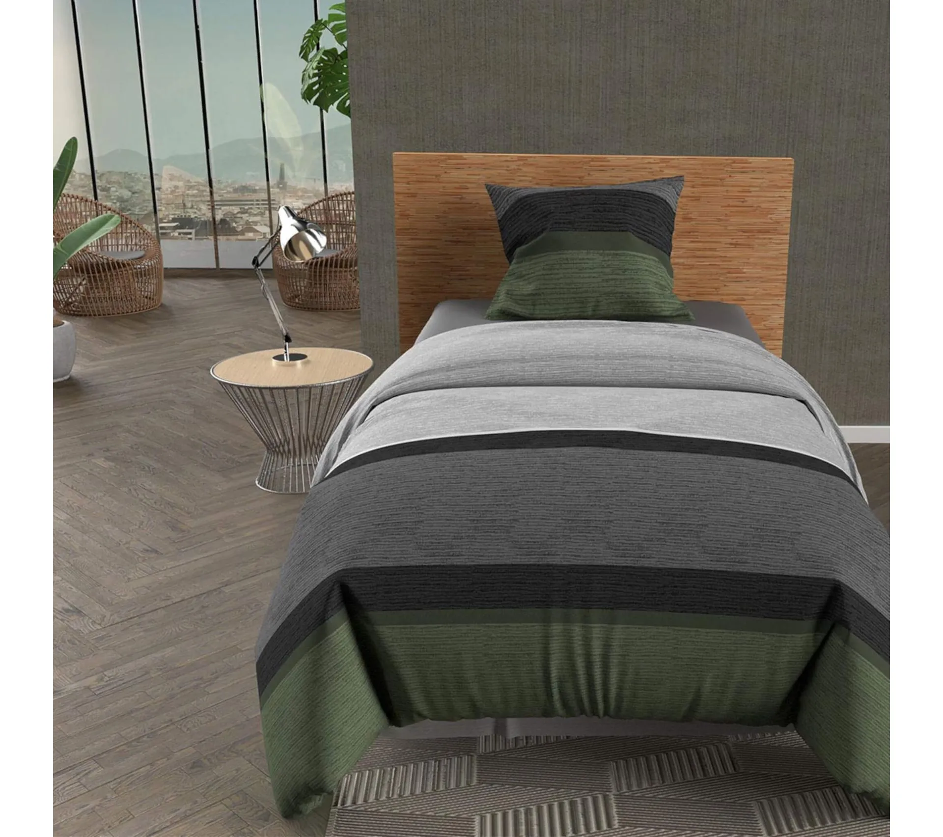 Parure De Lit Stripe Vert 140x200