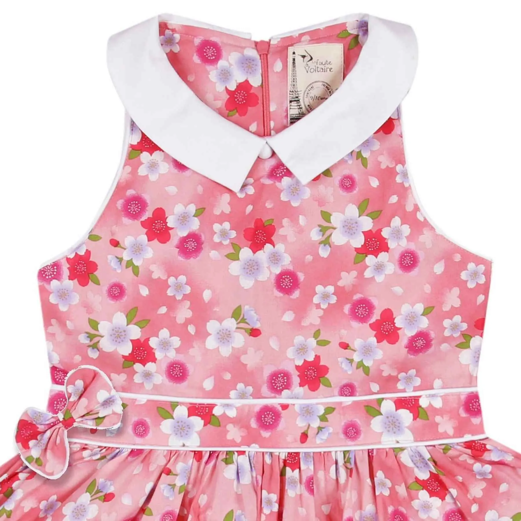 Girls Pink Floral Dress with Claudine Collar
