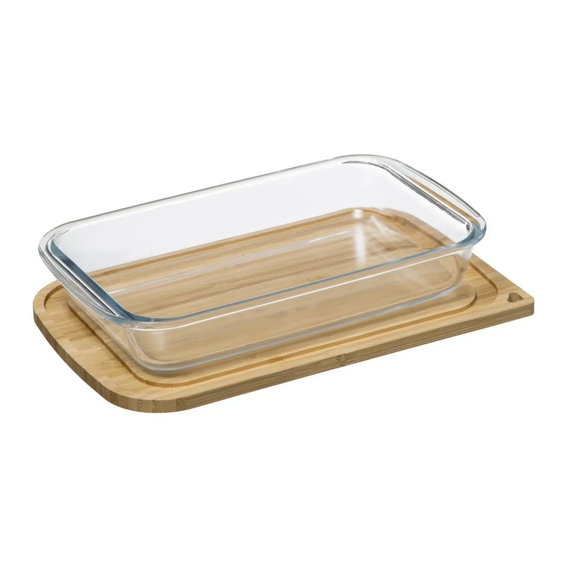Plat rectangulaire  29x18cm en verre + couvercle bambou | 3 Suisses