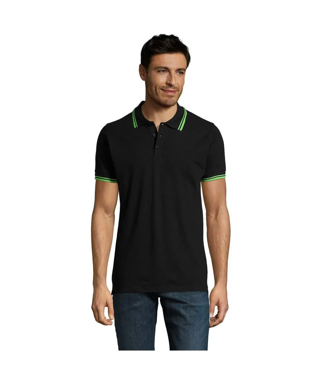 Polo manches courtes pasadena homme noir/vert clair SOLS