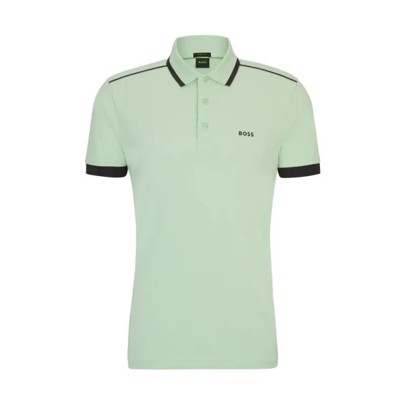 POLO VERT PADDY 1 BOSS EN PIQUÉ DE COTON À LOGO CONTRASTANTS NOIR