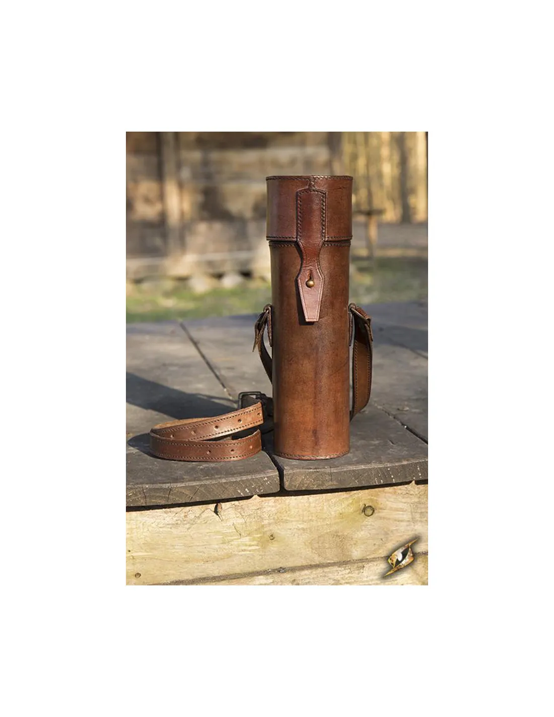 Porte-parchemin avec dragonne en cuir marron ⚔️ Boutique Épées