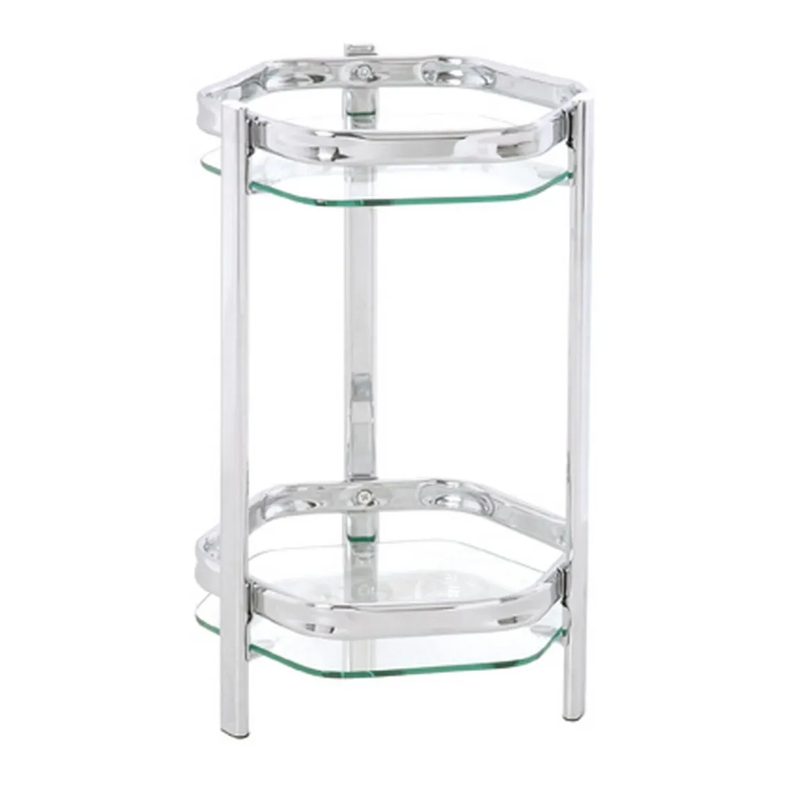 Porte plantes chromé double plateau verre transparent | 3 Suisses