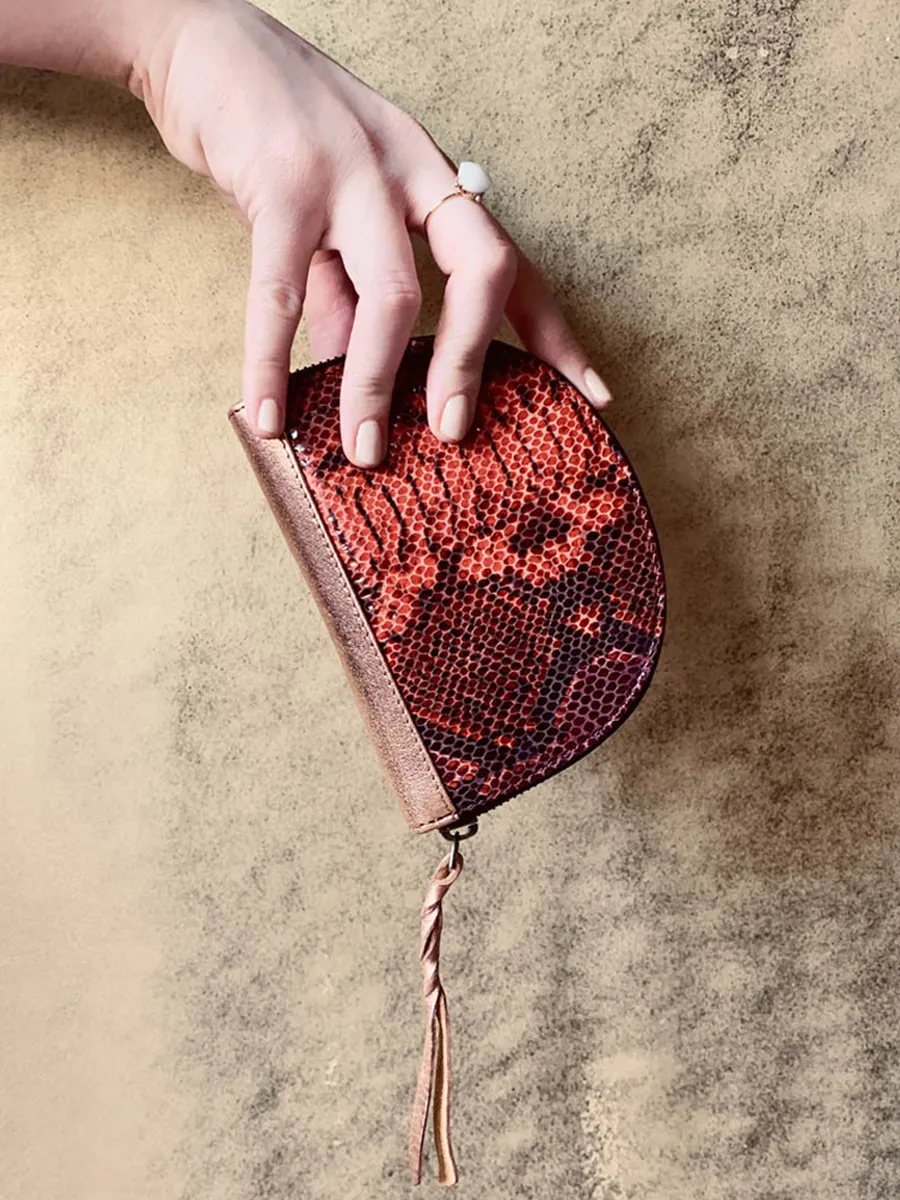 Women's Red Leather Wallet LePortefeuille Manon Python - Garnet Red
