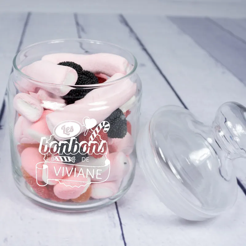 Pot de bonbons en verre personnalisé