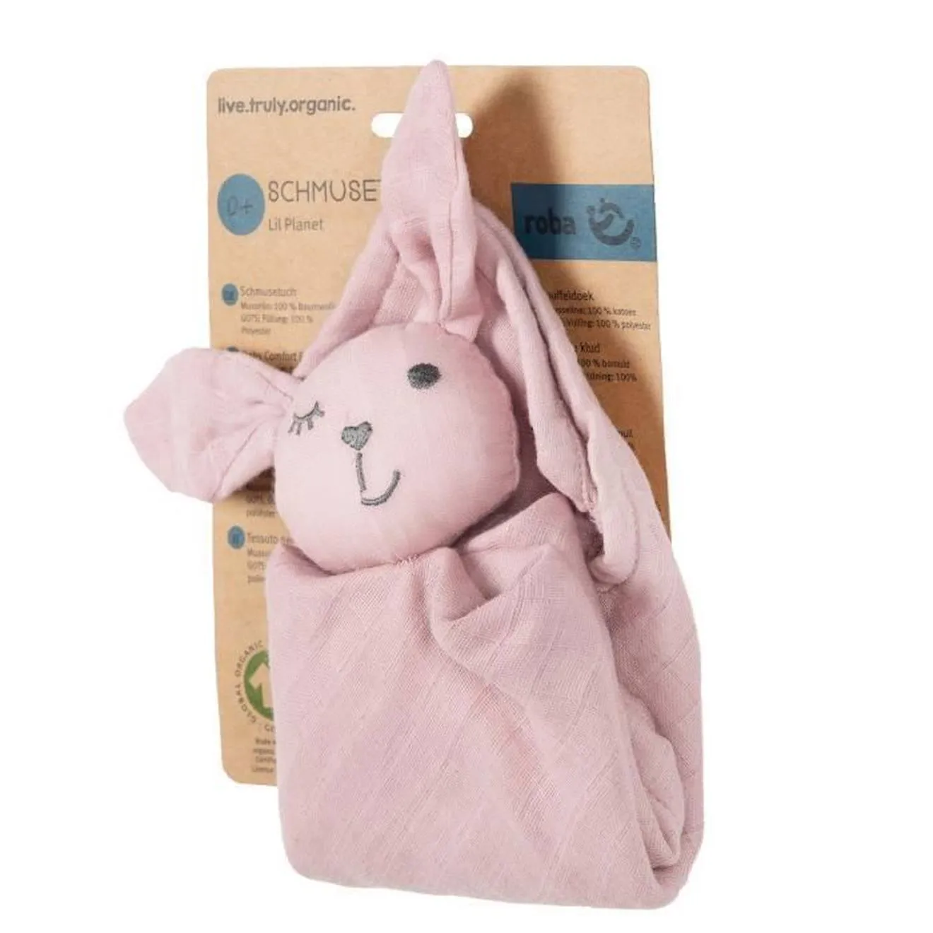 ROBA Doudou Lapin Bio "Lil Planet" 40 x 40 cm Certifié GOTS - Rose-mauve rose - Roba