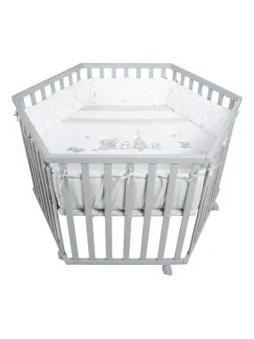 ROBA Parc Bébé Hexagonal en Bois "Sternenzauber" + Tapis de Parc - Hauteur Réglable - Gris - Blanc