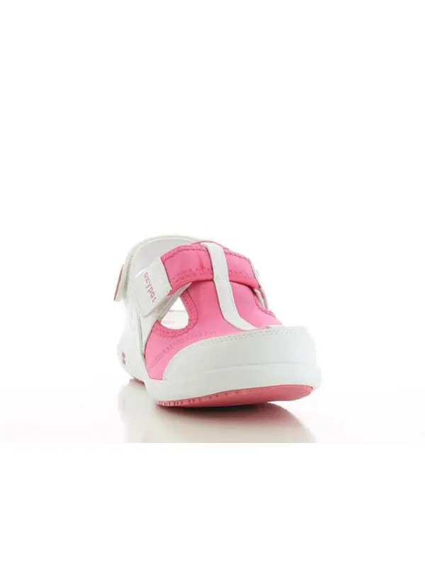 Sabot médical SRC en cuir et lycra blanc et rose Aliza Oxypas