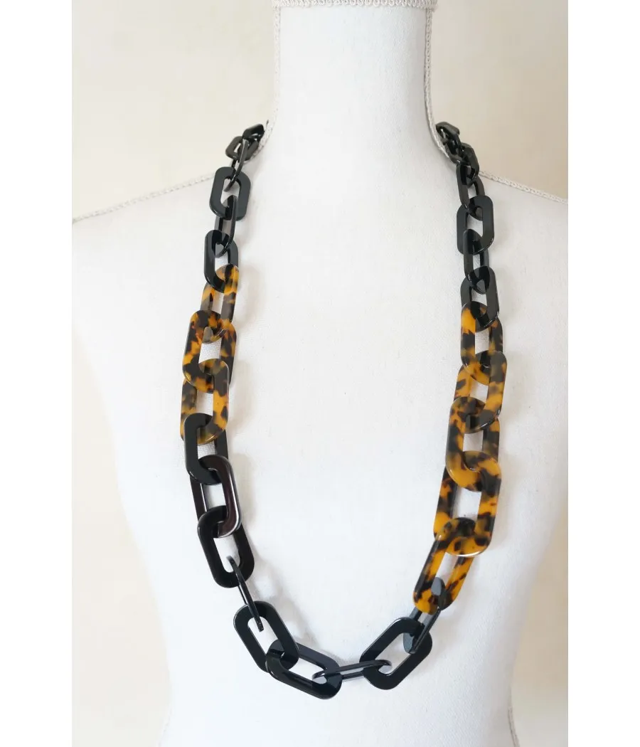 santaia collier tendance résine acétate écaille tortue maille trombone
