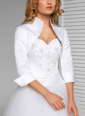 Satin Bolero Jacket with 3/4 Sleeves and High Neck