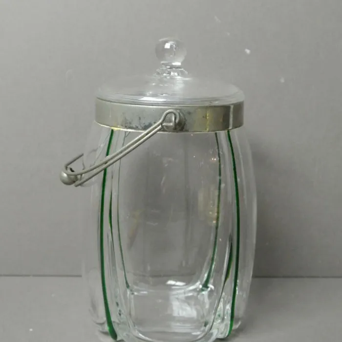 Seau à biscuit ART NOUVEAU en verre soufflé à liseré vert - Le palais des bricoles