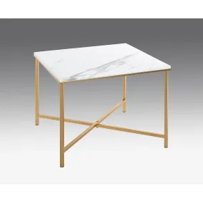 Table d'appoint en acier doré et plateau décor marbre | 3 Suisses