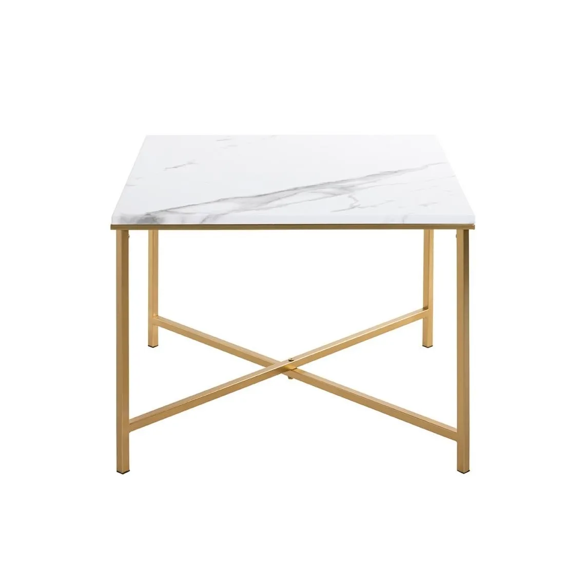 Table d'appoint en acier doré et plateau décor marbre | 3 Suisses