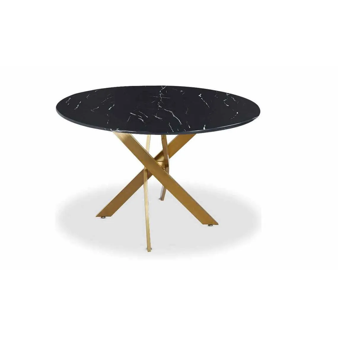 Table Ronde Verre Effet Marbre Noir Et Pieds Or  | 3 Suisses